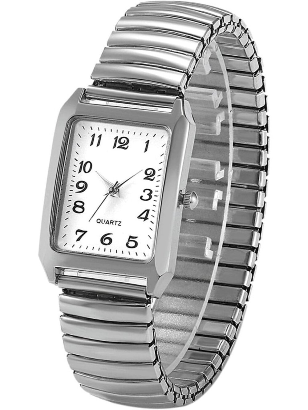 Women's Silver Analog Quartz White Dial Easy Reader Stretch Band Wrist Watch